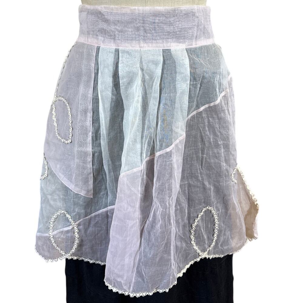 Vintage 60s Hostess Apron in Sheer Pink and White with Gold RikRak